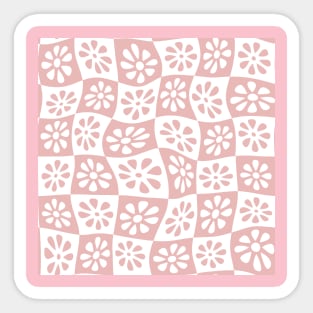 Blush Pink Wavy Floral Checkers Sticker